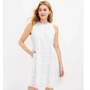 Anne Taylor Loft White Eyelet tiered Dress Size M